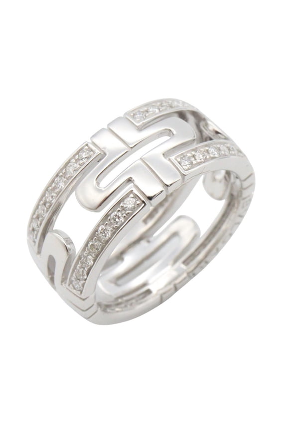 Pre-Owned BVLGARI Parentesi Small Diamond Ring - 18K White Gold (18KWG) Women's Silver/Clear...