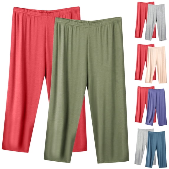 BVOFAR 2 Pack Capris Pants for Women Plus Size Wide Leg Cropped Trousers Cozy Waistband Yoga Pant Summer Casual Beach Trousers Beige XXXL