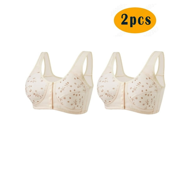 BVOFAR 2 Pcs Daisy Bras for Older Women No Underwire Breathable Bra Front Closure Push Up Bras Soft Comfy Daily Bra 2025