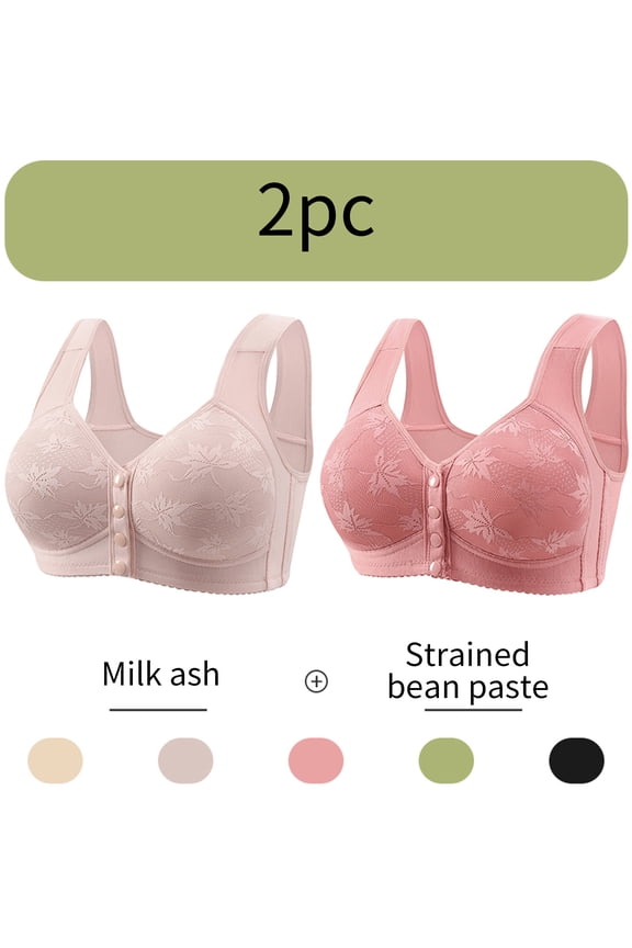 2 Pcs Daisy Bras for Older Women Wireless Front Closure Push Up Bra Plus Size Full Coverage Bras Comfortable Everyday Bra 2025