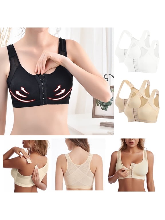 2 Pieces Bra Sets for Women Front Closure Plus Size Bras Breathable Lifting Breast Gathered Underwear Compression Soft Bra