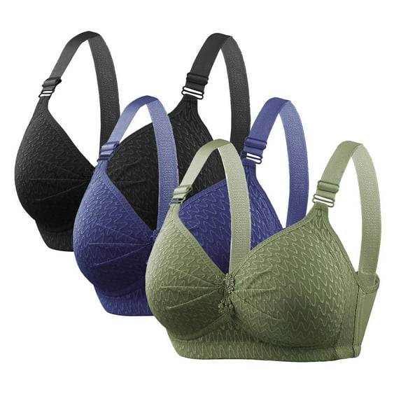 BVOFAR 2025 Bras for Older Women No Wire Comfortable Bra Full Coverage Cotton Bras Push Up Everyday Bras 3 Pcs