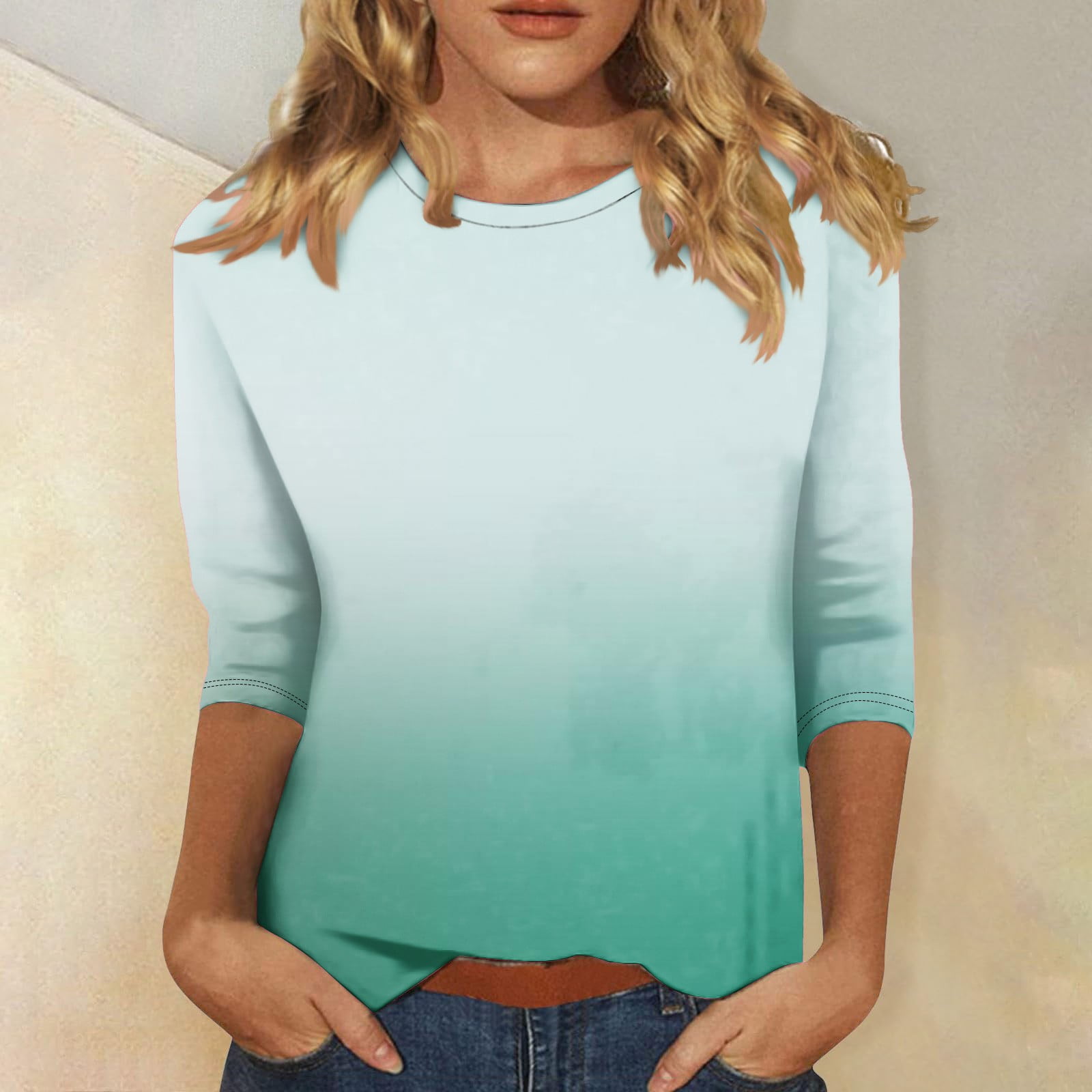 Sherosa Women's 3/4 Sleeve Loose Tunic Top - Scoop Neck, Batwing Sleeves, Dark Green (XXL)