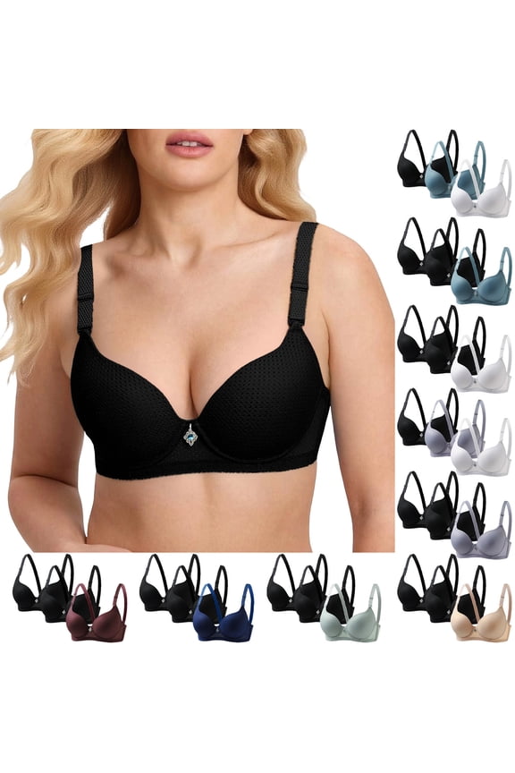 3 Pack Bra for Women Underwire Supportive Balconette T-Shirt Bralettes Breathable Mesh Push Up Bra Butterluex Everyday Sleep Wear Multicolor XXL