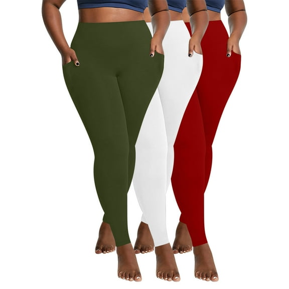 BVOFAR 3 Pack Plus Size Leggings for Women - High Waist Stretchy Tummy Control Pants Workout Yoga Running Legging with Pockets