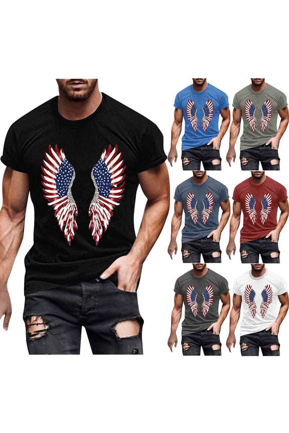 4th of July Shirts for Men Casual Patriotic Red White and Blue Graphic Tees Regular Fit Round Neck Tops Streetwear Short Sleeve T Shirt White XXXL