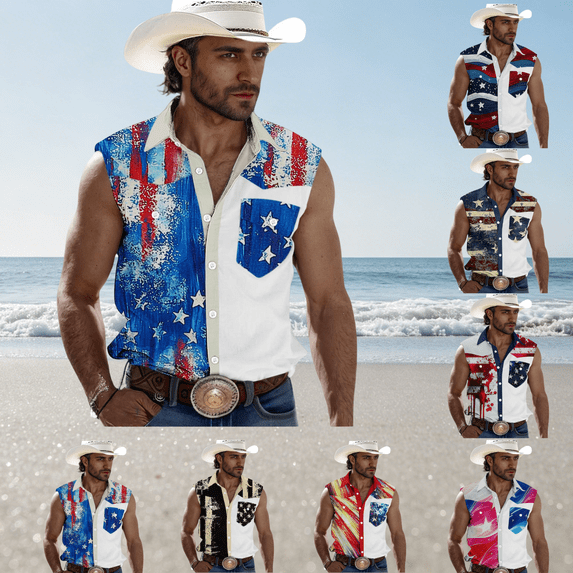 BVOFAR 4th of July Tank Tops for Men Casual American Flag Stars and Stripes Graphic Tees Button Down Patriotic Sleeveless Shirts with Pockets 250th Anniversary USA Tops White XXL