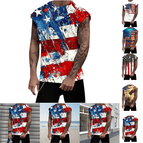 BVOFAR 4th of July Shirts Mens Muscle Tank Top 1776 Sleeveless Tank Tops Gym Workout American Flag Shirt Stars and Stripes Graphic Tees Yellow S