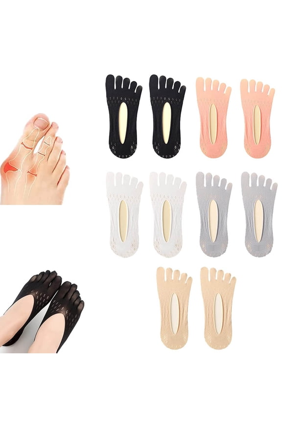5 Pair Bunion Relief Socks, Toe Alignment Socks, Compression Toe Socks No Show Low Cut Liner Five Finger Socks, Toe Separator Sock for Women Bunion