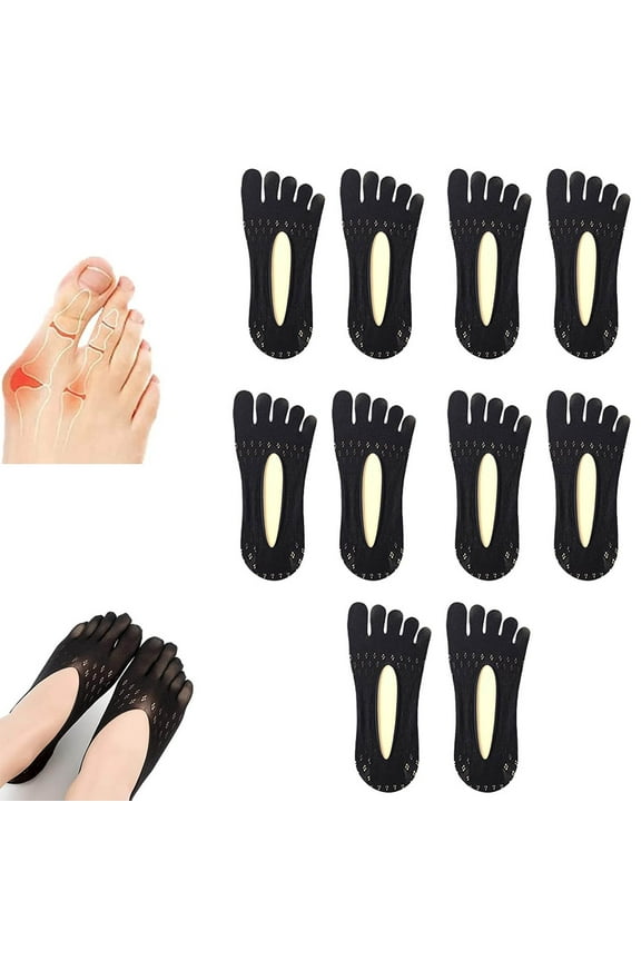5 Pair Bunion Relief Socks, Toe Alignment Socks, Compression Toe Socks No Show Low Cut Liner Five Finger Socks, Toe Separator Sock for Women Bunion