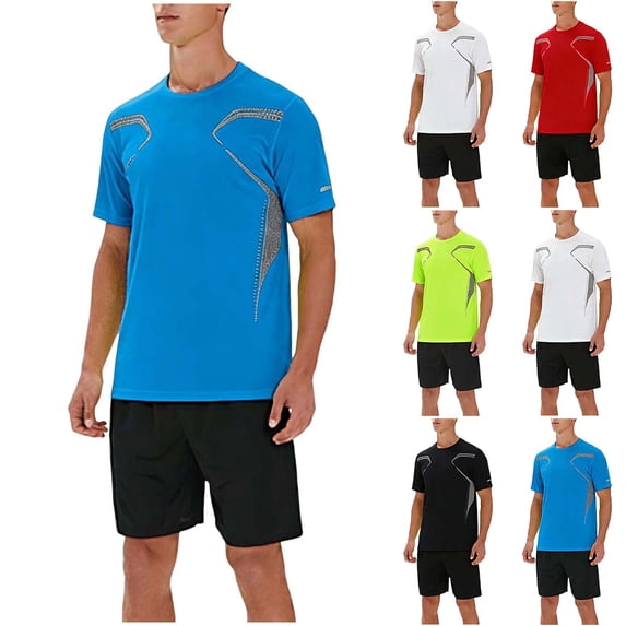 BVOFAR Athletic Active Shirts & Shorts Sets for Men Big and Tall Short Sleeve Quick Dry Fitness 2 Piece Breathable Gym Workout Set Blue XXXXL