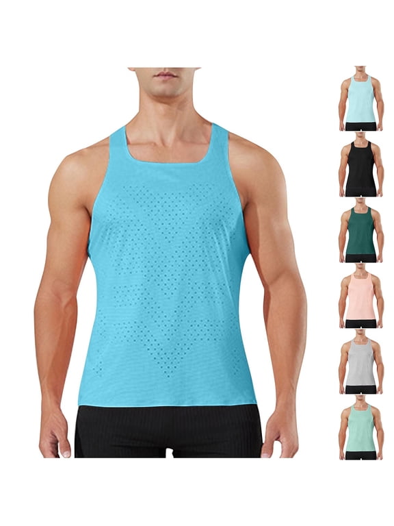 Athletic Active Tank Tops for Men Breathable Mesh Performance Tees Square Neck Cut Off Muscle Tanks Gym Workout Fitness A-Shirt Pink S