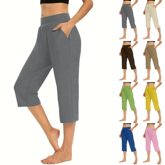 BVOFAR Athletic Capri Pants for Women Stretchy High Waist Yoga Capris 3/4 Length Workout Cropped Pant with Pockets Blue L