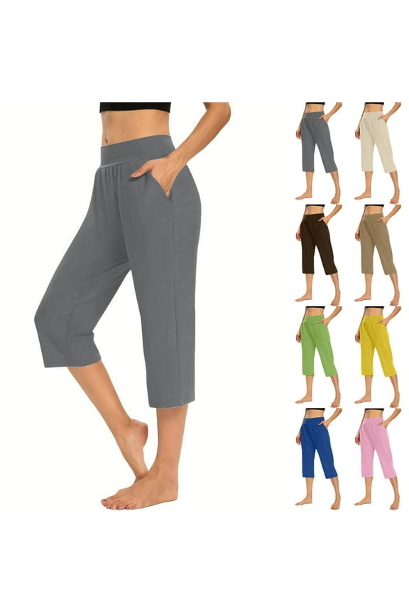 Athletic Capri Pants for Women Stretchy High Waist Yoga Capris 3/4 Length Workout Cropped Pant with Pockets Blue M