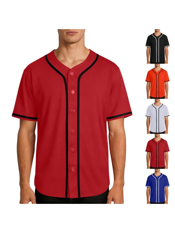 Baseball Shirt for Men Casual Short Sleeves Button Down T-Shirt Plain Jersey for Sports Blue XL