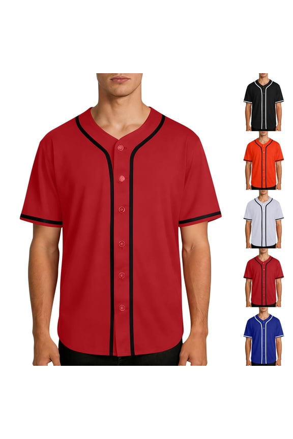 Baseball Shirt for Men Casual Short Sleeves Button Down T-Shirt Plain Jersey for Sports Gray XXXL