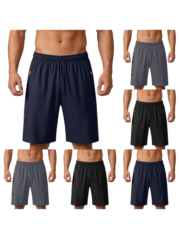 Basketball Shorts for Men Big and Tall Elastic Waist Athletic Shorts Quick Dry Drawstring Joggers with Zipper Pockets Gym Workout Running Shorts Dark Blue XXXXXL
