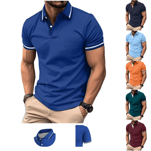 BVOFAR Big and Tall Golf Shirts for Men Business Casual Color Block T-Shirt Relaxed Fit Short Sleeve Basic Tees Moisture Wicking Performance Tops with Pockets Light Blue XXXXL