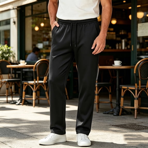 BVOFAR Big and Tall Pants for Men Elastic Waist Chino Pant Stretch Drawstring Utility Work Trousers with Pockets Regular fit Workout Active Trouser Black XL