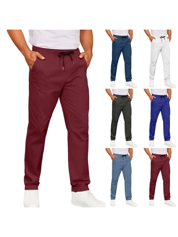 Big and Tall Pants for Men Elastic Waist Chino Pant Stretch Drawstring Utility Work Trousers Regular Fit Workout Active Trouser