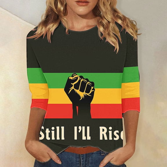 BVOFAR Black History Month Shirts for Women 3/4 Sleeve African American T-Shirts Pride Celebrate Freedom Tops Round Neck Gifts Blouses