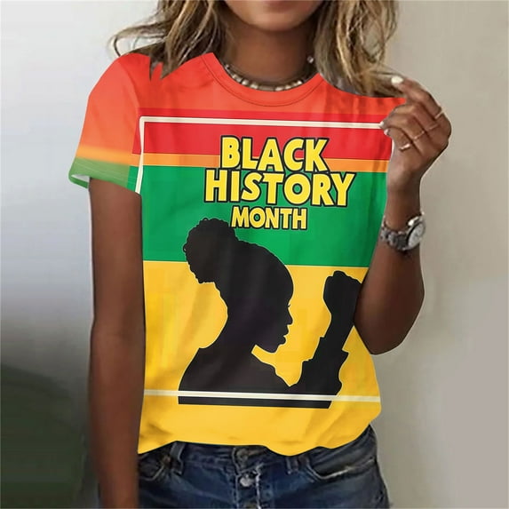 BVOFAR Black History Month Shirts for Women African American Tops Short Sleeve Round Neck T-Shirts Plus Size Loose Tees