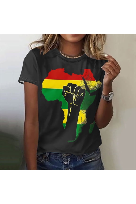 Black History Month Shirts for Women Casual Loose Fit Tops Plus Size Crew Neck Short Sleeve T-Shirts Pride Celebrate Freedom Tees