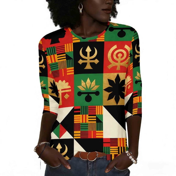 BVOFAR Black History Month Shirts for Women Pride Celebration Tops Casual 3/4 Sleeve Shirt Plus Size Crewneck T-Shirt Multicolor XXXL