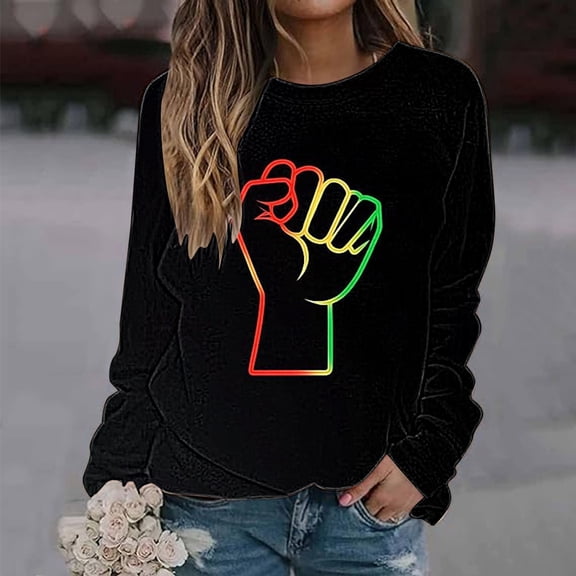 BVOFAR Black History Month Tops for Women Casual Long Sleeve Shirts Round Neck African American Blouses 2025
