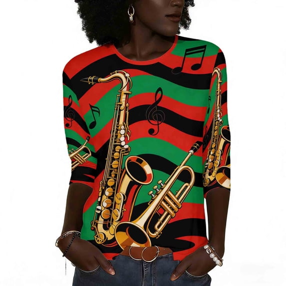 BVOFAR Black History Shirts for Women African American T-Shirt 3/4 Sleeve Crewneck Blouses Loose Fit Pride Celebration Tops Multicolor XXXL