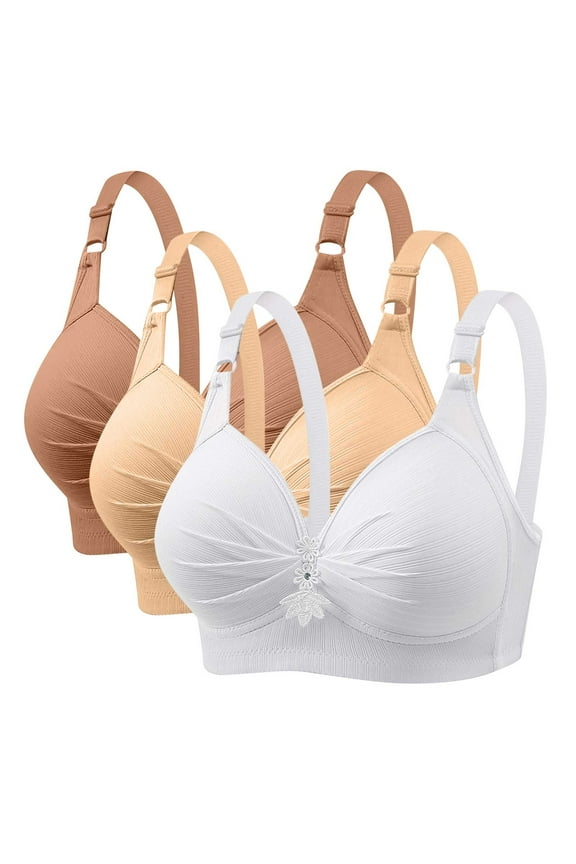 Bras for Women 2025 No Wire Breathable Comfy Bra Plus Size Everyday Bras Full Support Push up Bra 3 Pack