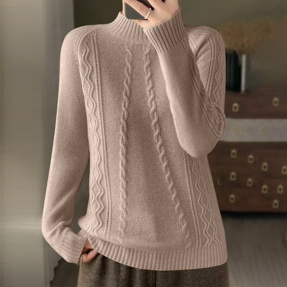 BVOFAR Cable Knit Sweater for Women Warm Mock Neck Long Sleeve Tops Casual Texture Solid Color Jumpers Fall Winter Travel Pullover
