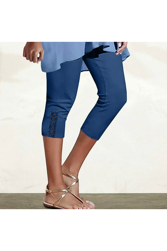 Capri Leggings for Women Summer Elastic Waist Capri Shorts Petite Silm Fit Cotton Skimmer Pants Beach Solid Color Stretch Capris Women's Capris Under 10