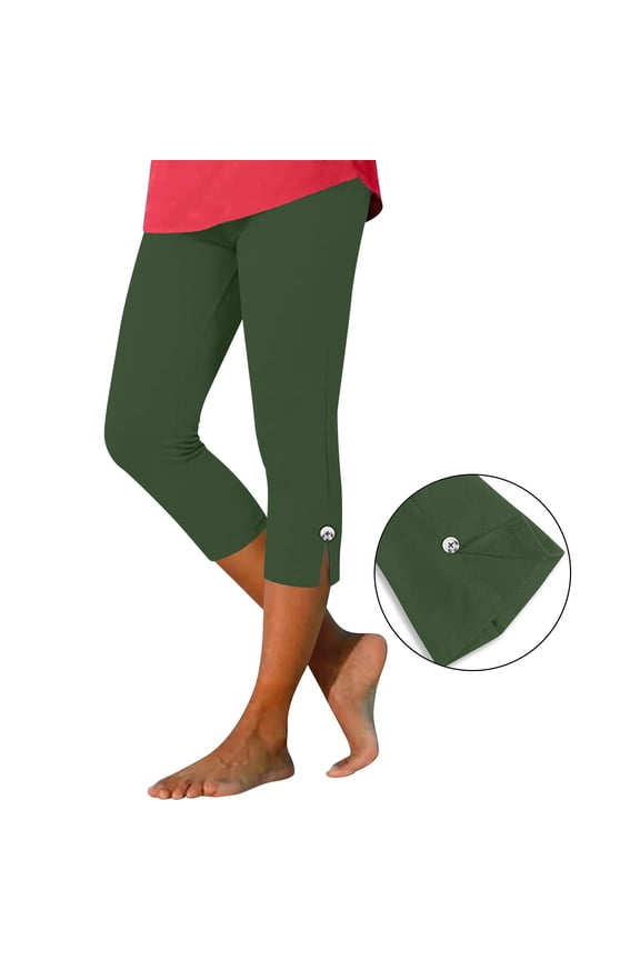 Capri Leggings for Women Summer High Waisted Yoga Capris Stretchy Slit Hem Cropped Pant Athletic Workout Crop Legging Green XXXL