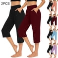 thumbnail image 1 of BVOFAR Capri Pants for Women 2 Pack High Waist Stretchy Yoga Crop Pants Summer Casual Lounge Capris with Pockets Wine M, 1 of 10