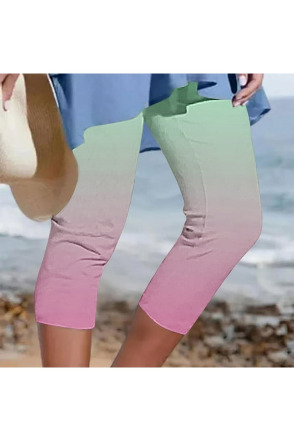 Capri Pants for Women Casual Gradient Leggings Summer Beach Capri Pant Comfy Athletic Cropped Trousers 2025