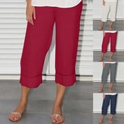BVOFAR Capri Pants for Women with Pockets Casual Summer 3/4 Length Crop Pant Stretchy Elastic Waist Wide Leg Pedal Pushers Gym Athletic Capris Gray S