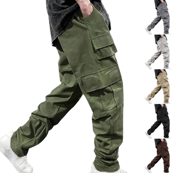 BVOFAR Cargo Pants for Men Elastic Waisted Drawstring Outdoor Pant with Pockets Loose Hiking Trousers Gray S