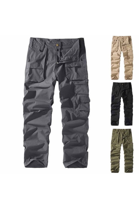 Cargo Pants for Men Ripstop LLightweight Stretch Wide Leg Pant Outdoor Camping Hiking Work Trousers with Utility Pockets Khaki M