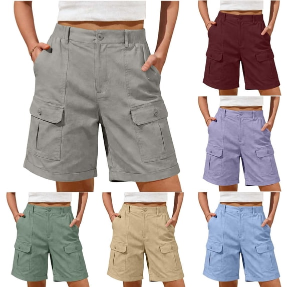 BVOFAR Cargo Shorts for Women Lightweight Baggy Bermuda Shorts Summer Casual High Waisted Outdoor Shorts Beach Vacation Clothes with 6 Pockets Khaki XL