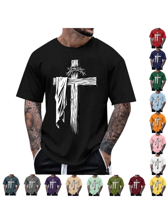 Christian Shirts for Mens Cross Jesus Graphic Tees Bible Verse T Shirt Inspirational Religious Sayings Short Sleeve Tops Khaki XXL