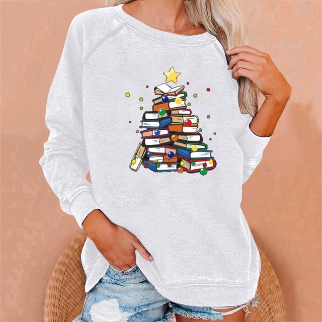BVOFAR Christmas Sweatshirts for Women Cute Funny Book Tree Pullovers
