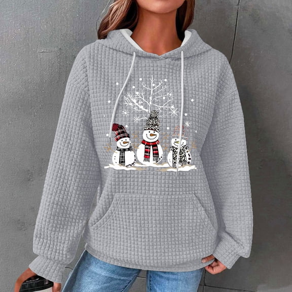 BVOFAR Christmas Sweatshirts for Women Vintage Waffle Knit Oversized Holiday Tops Funny Long Sleeve Snowman Print Shirts Xmas Pullover