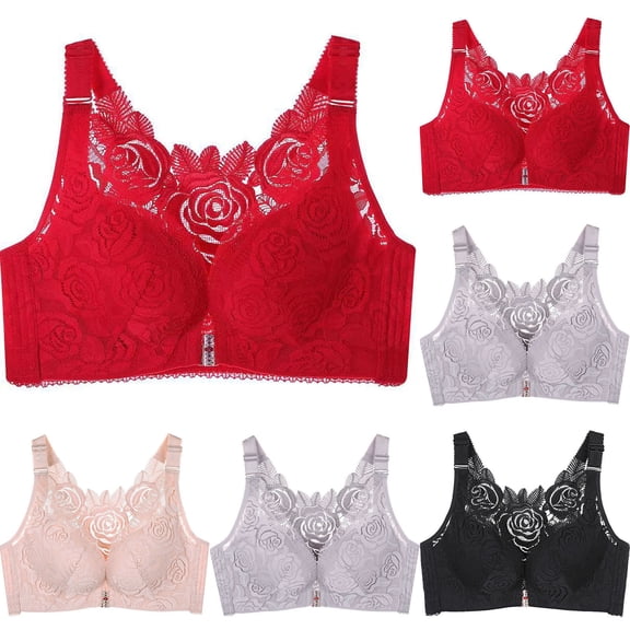BVOFAR Comfort Rose Bra for Women Plus Size Front Closure Lace Push Up Bras No Underwire Full Coverage Bras Pink XXXXXL