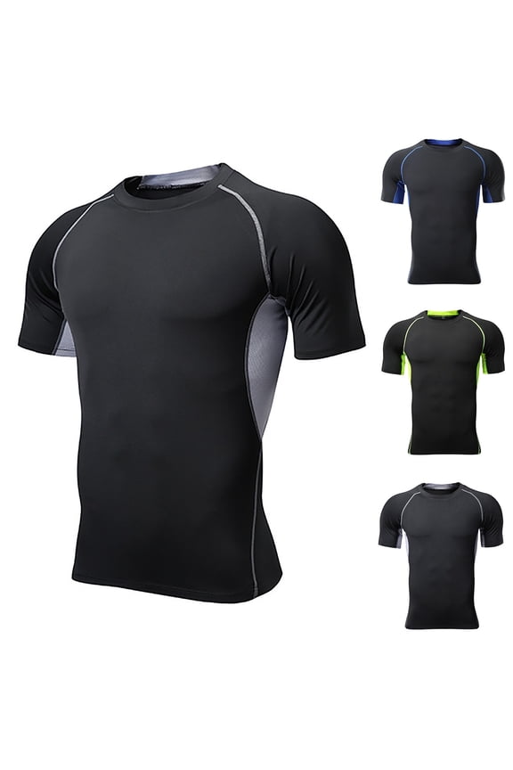 Compression Shirt Men Quick-Dry Athletic Base Layer 4-Way Stretch Moisture-Wicking Short Sleeve Workout Shirts Rash Guard Undershirt Blue S