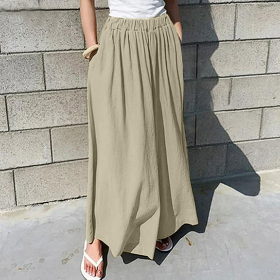 BVOFAR Cotton Linen Palazzo Pants for Women Wide Leg Baggy Casual Trousers Elastic Waisted Beach Pant with Pockets 2025