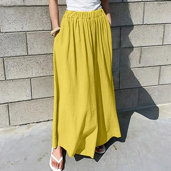 BVOFAR Cotton Linen Palazzo Pants for Women Wide Leg Baggy Casual Trousers Elastic Waisted Beach Pant with Pockets 2025