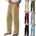 thumbnail image 1 of BVOFAR Cotton Linen Pants for Men Loose Solid Color Drawstring Trousers with Pockets Lightweight Elastic Waist Trouser Summer Beach Pant Black XXL, 1 of 8