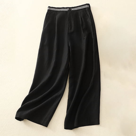 BVOFAR Cotton Linen Pants for Women Trendy Elastic Waist Palazzo Pants Summer Casual Wide Leg Trousers with Pockets 2025