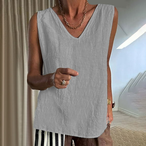 BVOFAR Cotton Linen Tank Tops for Women Summer V Neck Sleeveless Tops Solid Color Casual Tees Trendy Lightweight Tanks